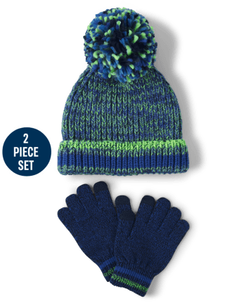 Boys Pom Pom Hat And Texting Gloves 2-Piece Set