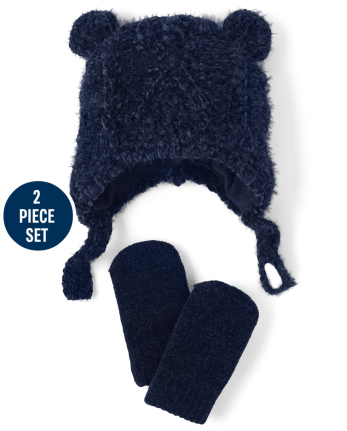 Baby Boys Cable Knit Bear Hat And Mittens 2-Piece Set