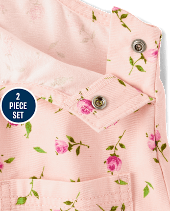 Conjunto de traje de 2 piezas con falda floral para niñas pequeñas