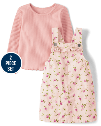 Conjunto de traje de 2 piezas con falda floral para niñas pequeñas