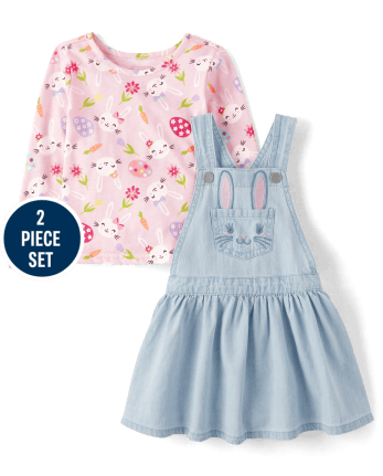 Toddler Girls Long Sleeve Bunny Skirtall 2 Piece Outfit Set The