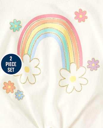 Conjunto de traje de 2 piezas con margaritas arcoíris para niñas pequeñas