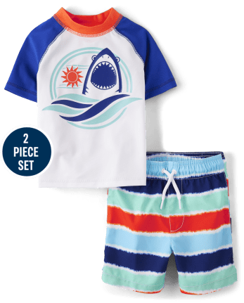 Toddler Boy Jumping Beans® Shark Surf Rash Guard Top & Swim Trunks Set