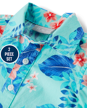 Baby Boys Matching Family Tropical Poplin Romper 2-Piece Outfit Set