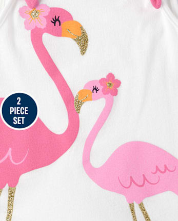 Conjunto de traje de 2 piezas con flamencos para niñas pequeñas