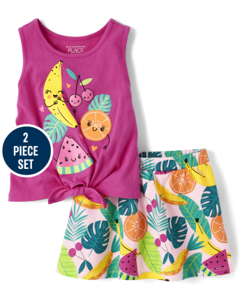 2-piece Toddler Girls Fruit Print Bow Top and Shorts Set