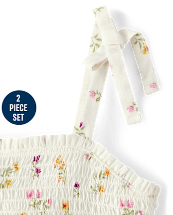 Girls Floral Midi Skirt 2-Piece Outfit Set