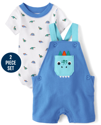 Conjunto de ropa de juego de 2 piezas con mono Dino para bebés niños