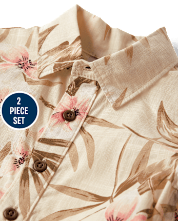 Baby Boys Matching Family Tropical Textured Romper 2-Piece Outfit Set