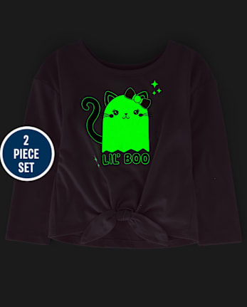 Toddler Girls Cat Ghost 2-Piece Outfit Set