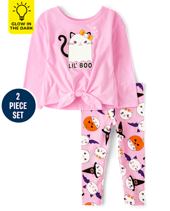 Toddler Girls Cat Ghost 2-Piece Outfit Set