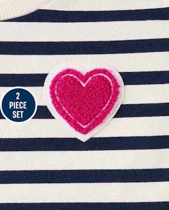 Toddler Girls Striped Heart 2-Piece Outfit Set