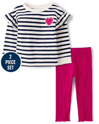 Toddler Girls Striped Heart 2-Piece Outfit Set