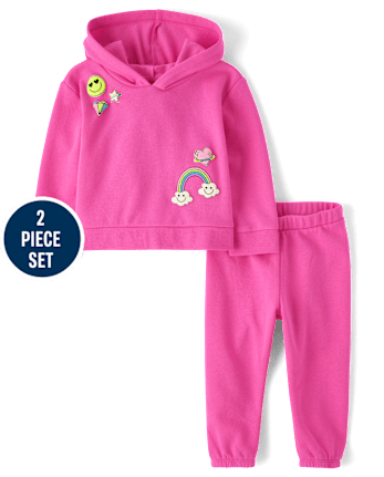 Toddler Girls Rainbow Fleece 2-Piece Outfit Set