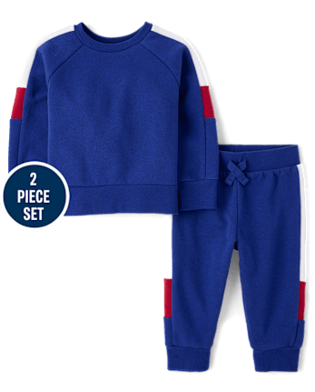 Baby And Toddler Boys Colorblock Premium Fleece 2-Piece Outfit Set