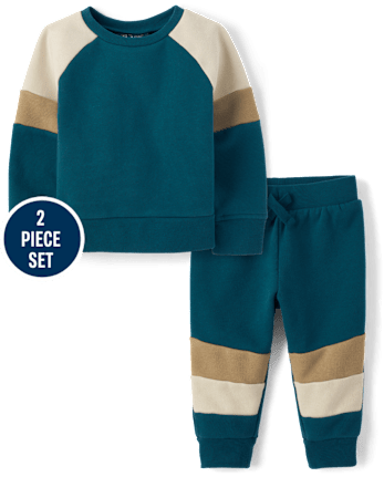 Baby And Toddler Boys Colorblock Fleece 2-Piece Outfit Set