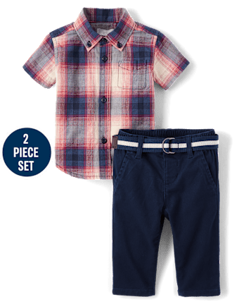 Baby Boys Plaid 2-Piece Outfit Set