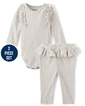 Baby Girls Long Sleeve Ribbed Ruffle Bodysuit And Pants 2 Piece Playwear Set H T LUNAR The Children s Place