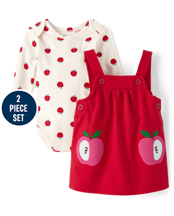 Baby Girls Long Sleeve Apple Bodysuit And Skirtall 2 Piece Playwear Set WHITE DAISY The Children s Place