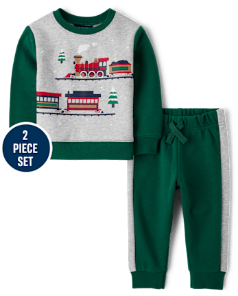 Baby And Toddler Boys Train Premium Fleece 2-Piece Outfit Set