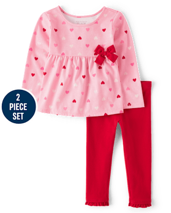 Toddler Girls Heart Bow 2-Piece Outfit Set