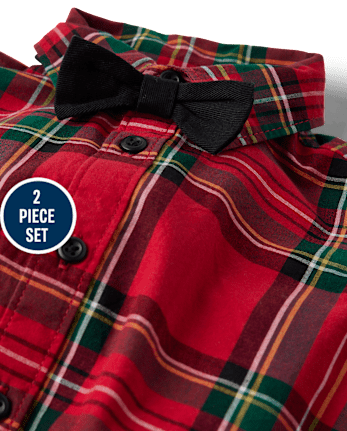Baby Boys Matching Family Plaid Poplin 2-Piece Outfit Set