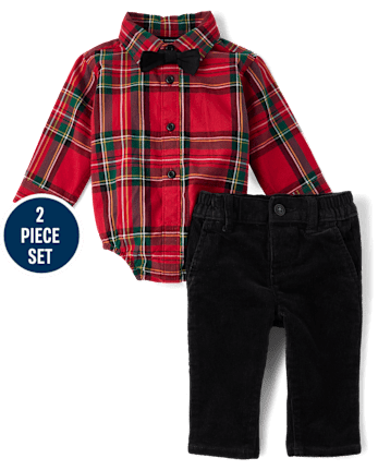 Baby Boys Matching Family Plaid Poplin 2-Piece Outfit Set