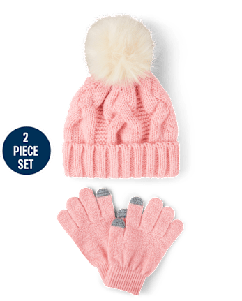 Girls Cable Knit 2-Piece Cold Weather Set