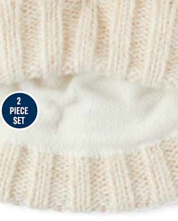 Girls Cable Knit 2-Piece Cold Weather Set