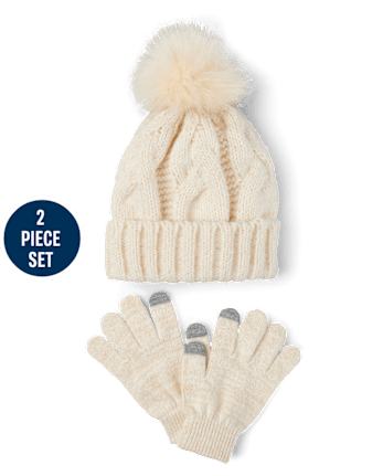 Girls Cable Knit 2-Piece Cold Weather Set