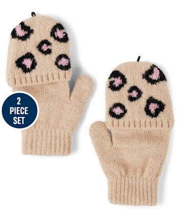 Girls Intarsia Leopard 2-Piece Cold Weather Set