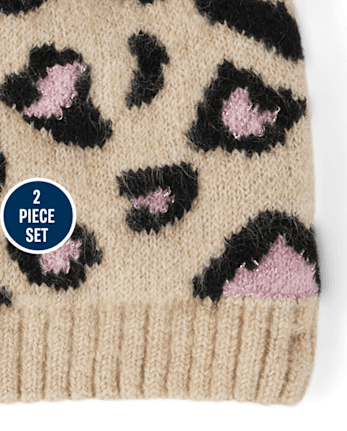 Girls Intarsia Leopard 2-Piece Cold Weather Set