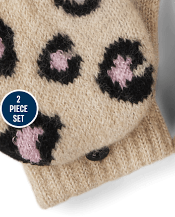 Girls Intarsia Leopard 2-Piece Cold Weather Set