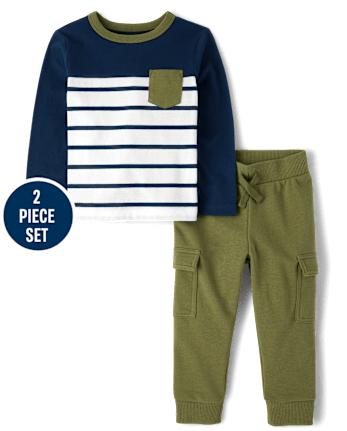 Ensemble 2 pièces rayé colorblock pour bébé et tout-petit garçon