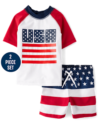 Baby And Toddler Boys USA Rashguard Swimsuit