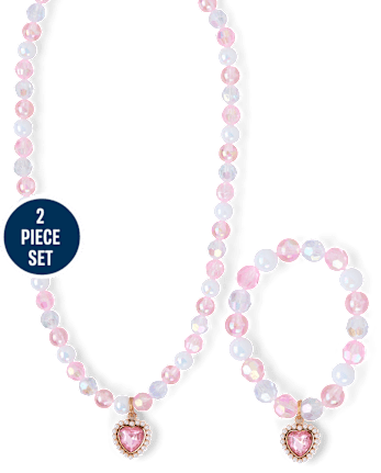 Girls Jeweled Heart 2-Piece Jewelry Set