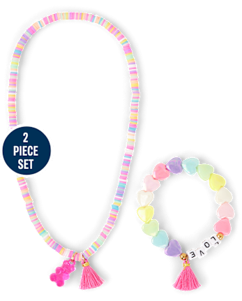 Girls Rainbow Candy Bear 2-Piece Jewelry Set