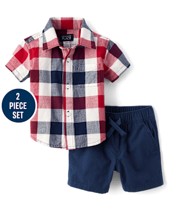 Baby Boys Gingham 2-Piece Outfit Set