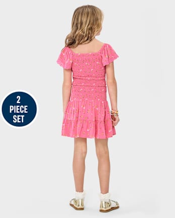 Girls Floral Smocked 2-Piece Outfit Set