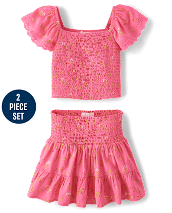 Girls Floral Smocked 2-Piece Outfit Set