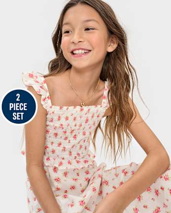 Girls Floral Tiered 2-Piece Outfit Set