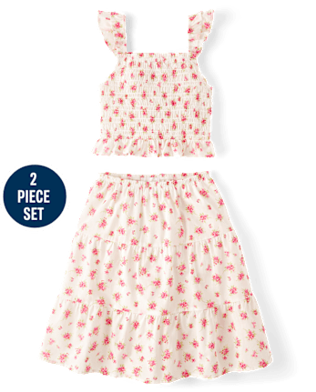 Girls Floral Tiered 2-Piece Outfit Set