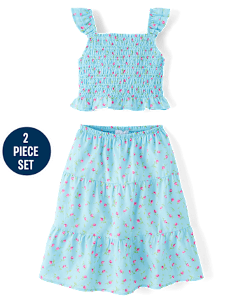 Girls Floral Tiered 2-Piece Outfit Set