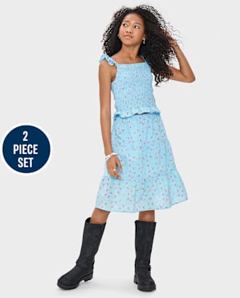 Girls Floral Tiered 2-Piece Outfit Set