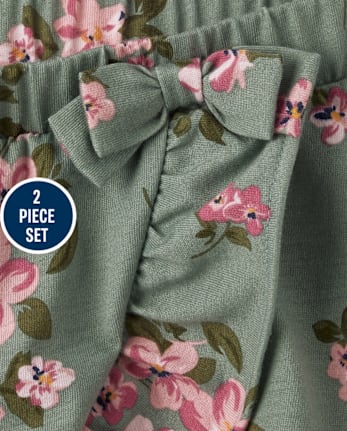 Ensemble 2 pièces à volants et fleurs pour petite fille