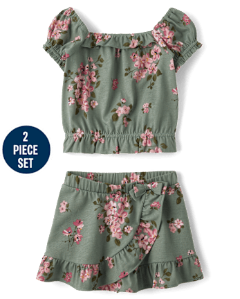Toddler Girls Floral Ruffle 2-Piece Outfit Set