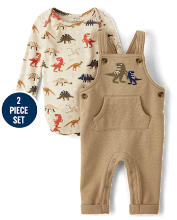 Baby Boys Embroidered Dino Overalls 2-Piece Playwear Set