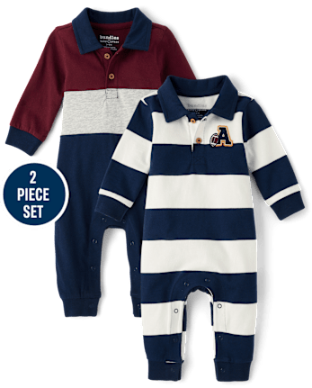 Baby Boys Varsity Polo Romper 2-Pack