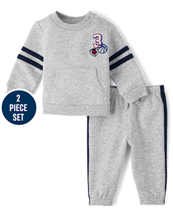 Baby Boys Embroidered Varsity Premium Fleece 2-Piece Playwear Set