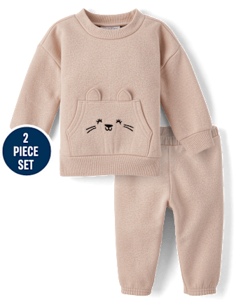 Baby Girls Bear Premium Fleece 2-Piece Playwear Set